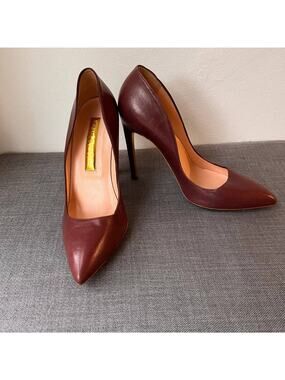 Rupert Sanderson Elba Pumps Sz 37 Wine Red Leather Luxury Office Heels Wedding